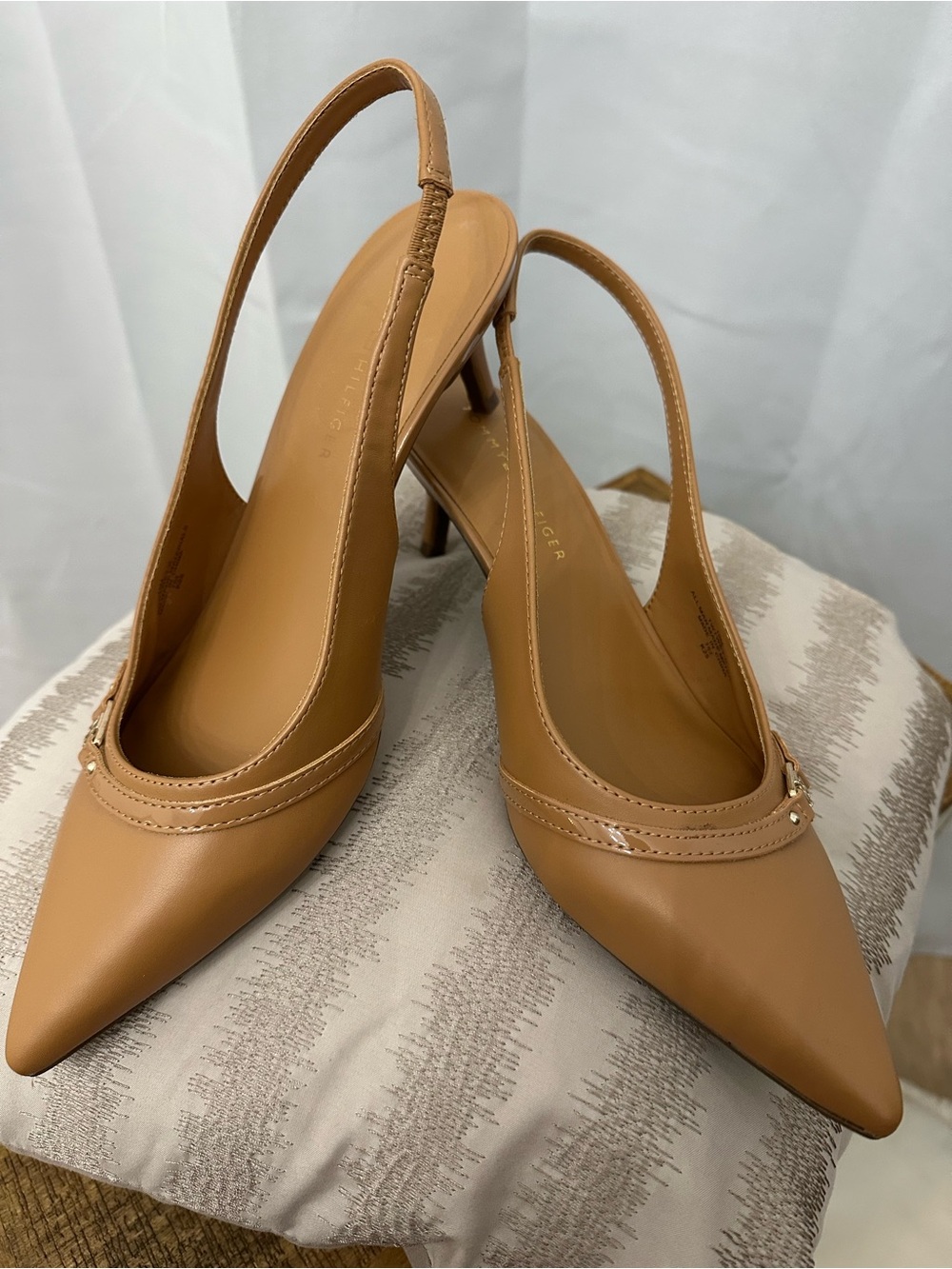 Tommy Hilfiger Camel Tan Pointed-Toe Slingback Heels